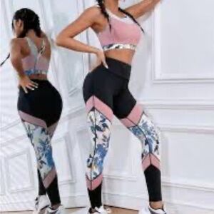 Floral Pink and Black Women's Active Set